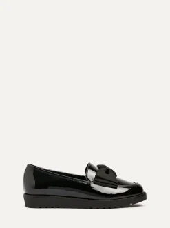 Linzi Black Wide Fit Violetta Classic Slip-On Loafers With Fabric Bow Detail