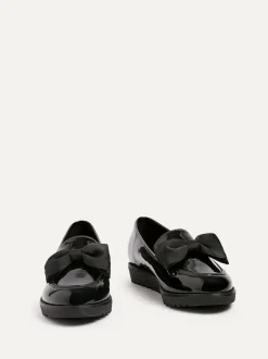 Linzi Black Wide Fit Violetta Classic Slip-On Loafers With Fabric Bow Detail
