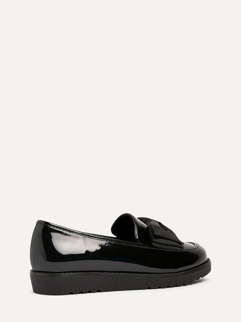 Linzi Black Wide Fit Violetta Classic Slip-On Loafers With Fabric Bow Detail