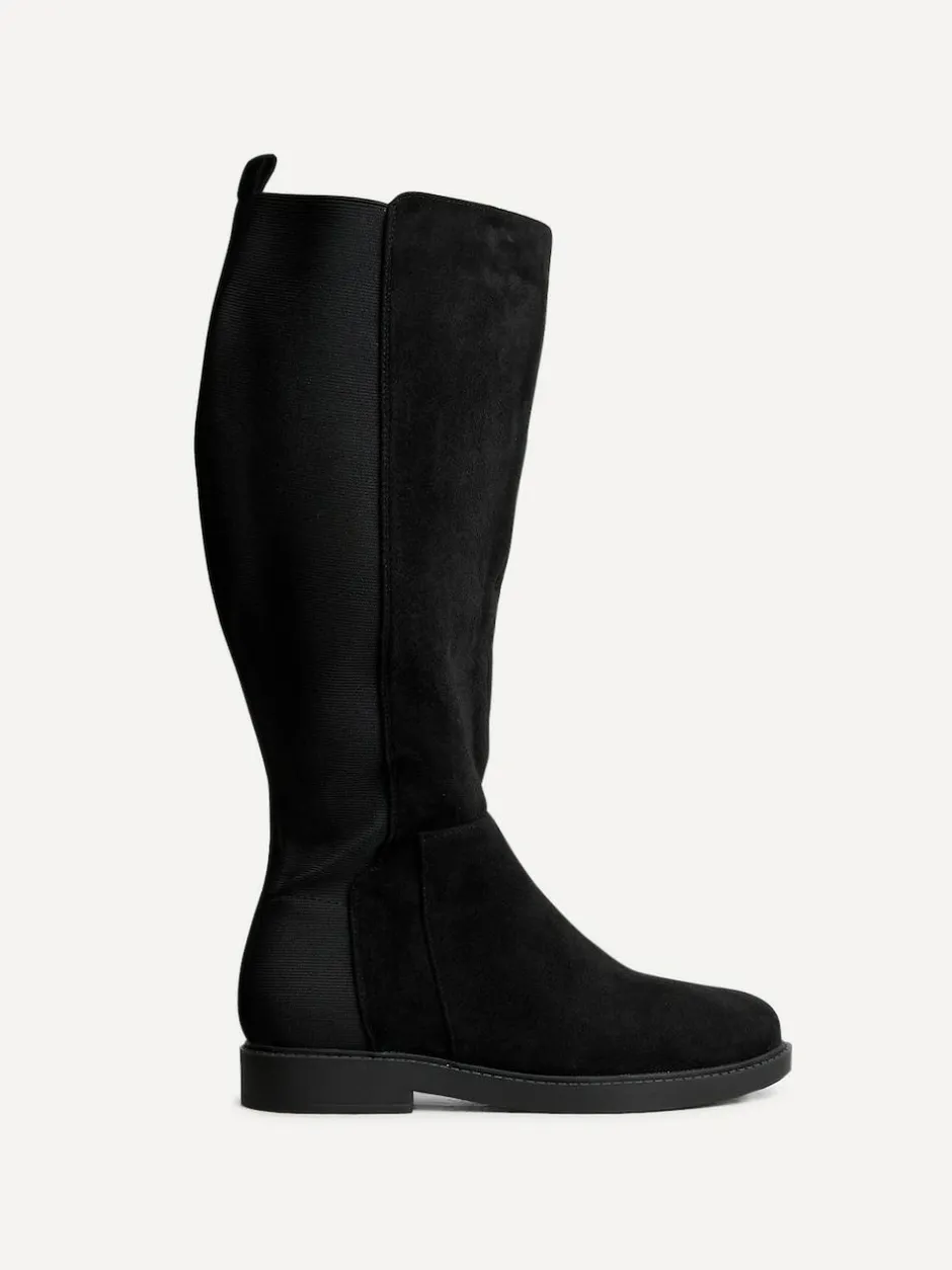 Linzi Wide Fit Wide Fit Steel High Leg Boots With Stretch Panel Black Clearance