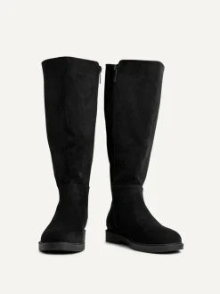 Linzi Wide Fit Wide Fit Steel High Leg Boots With Stretch Panel Black Clearance