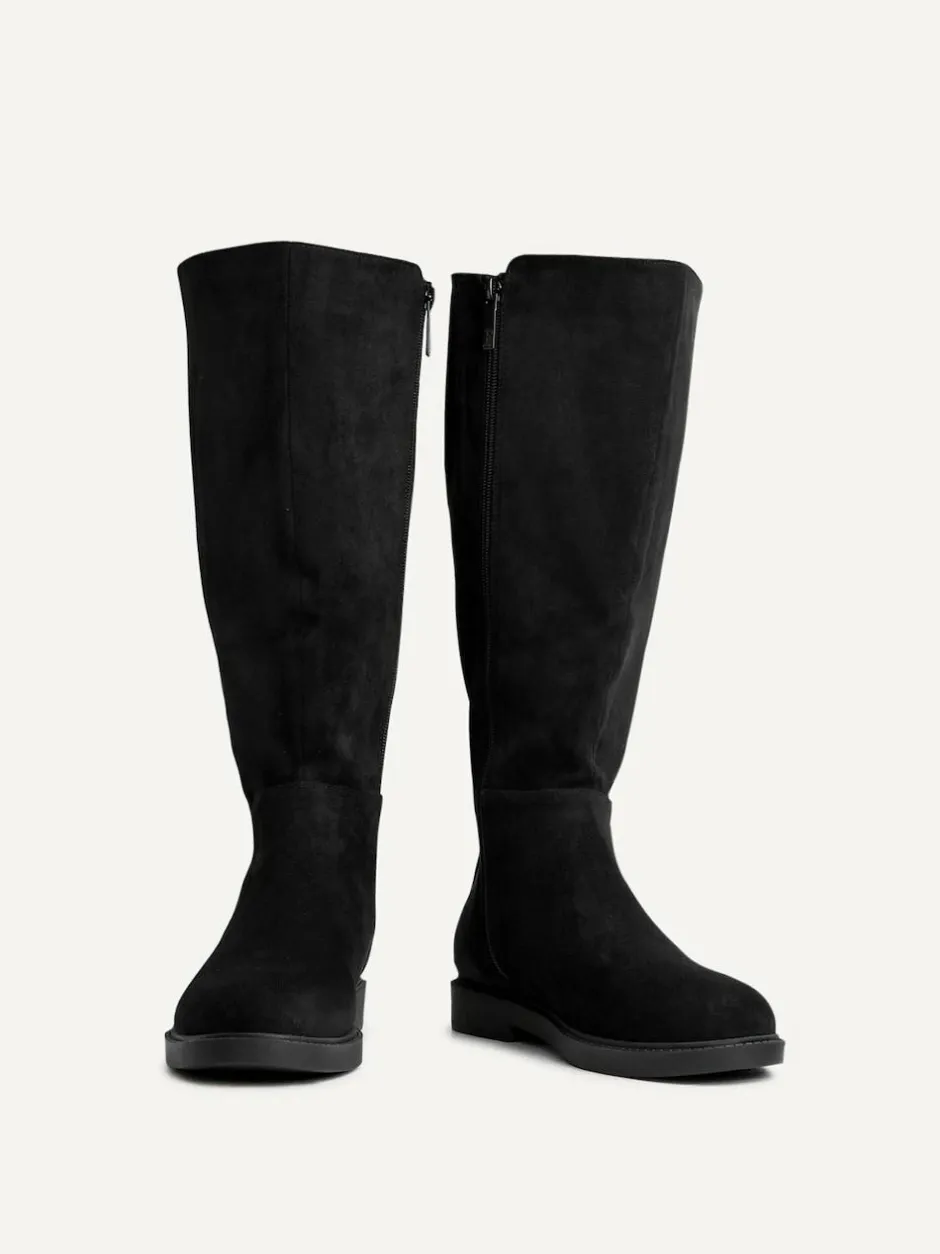 Linzi Wide Fit Wide Fit Steel High Leg Boots With Stretch Panel Black Clearance