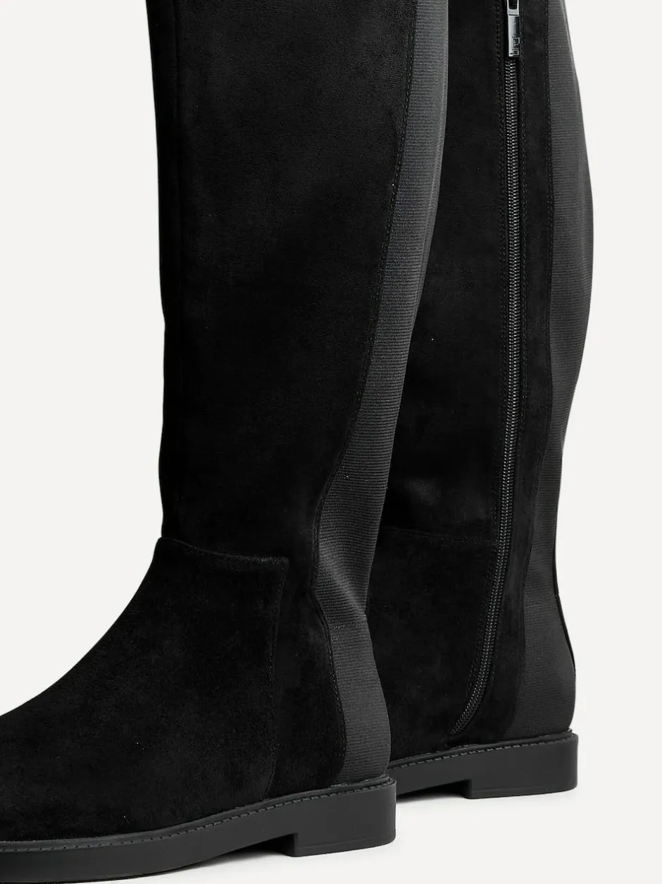 Linzi Wide Fit Wide Fit Steel High Leg Boots With Stretch Panel Black Clearance