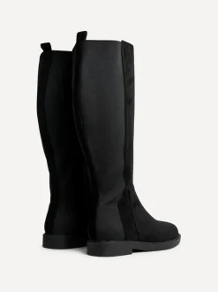 Linzi Wide Fit Wide Fit Steel High Leg Boots With Stretch Panel Black Clearance