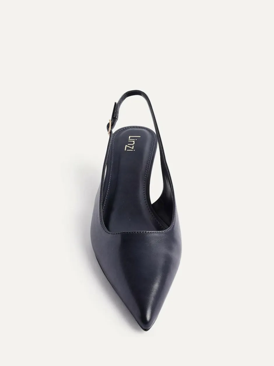 Linzi Elvira Kitten Heel Slingback Courts Blue Outlet