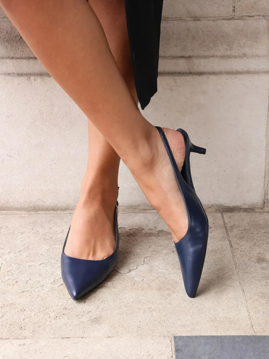 Linzi Elvira Kitten Heel Slingback Courts Blue Outlet