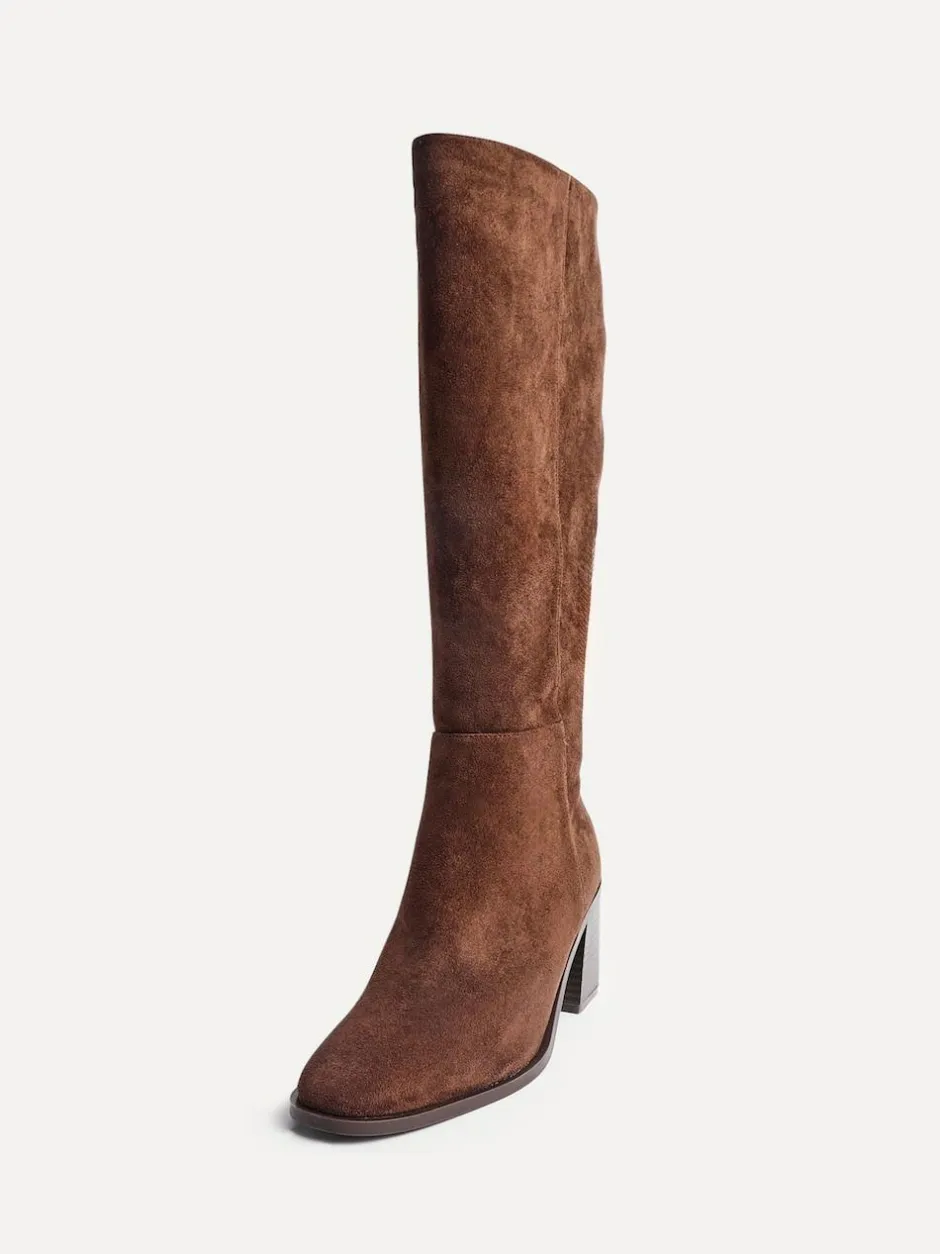 Linzi Levine Block Heeled High Leg Boots Brown Online