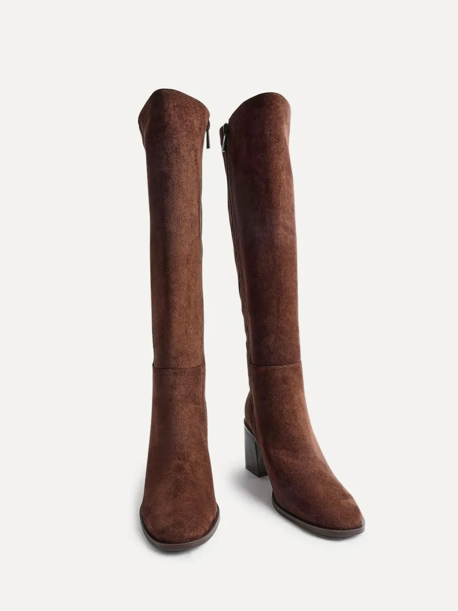 Linzi Levine Block Heeled High Leg Boots Brown Online