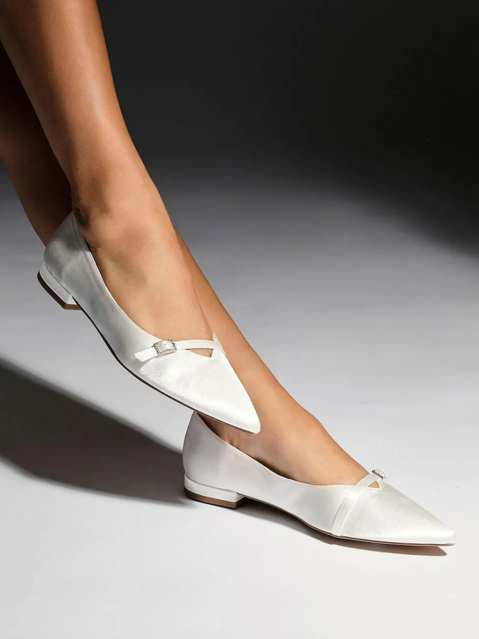 Linzi Cream Bridal Engaged Pointed Toe Ballet Flats With Buckle Detail Sale