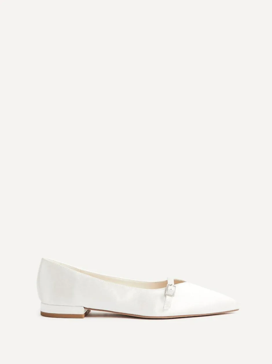 Linzi Cream Bridal Engaged Pointed Toe Ballet Flats With Buckle Detail Sale