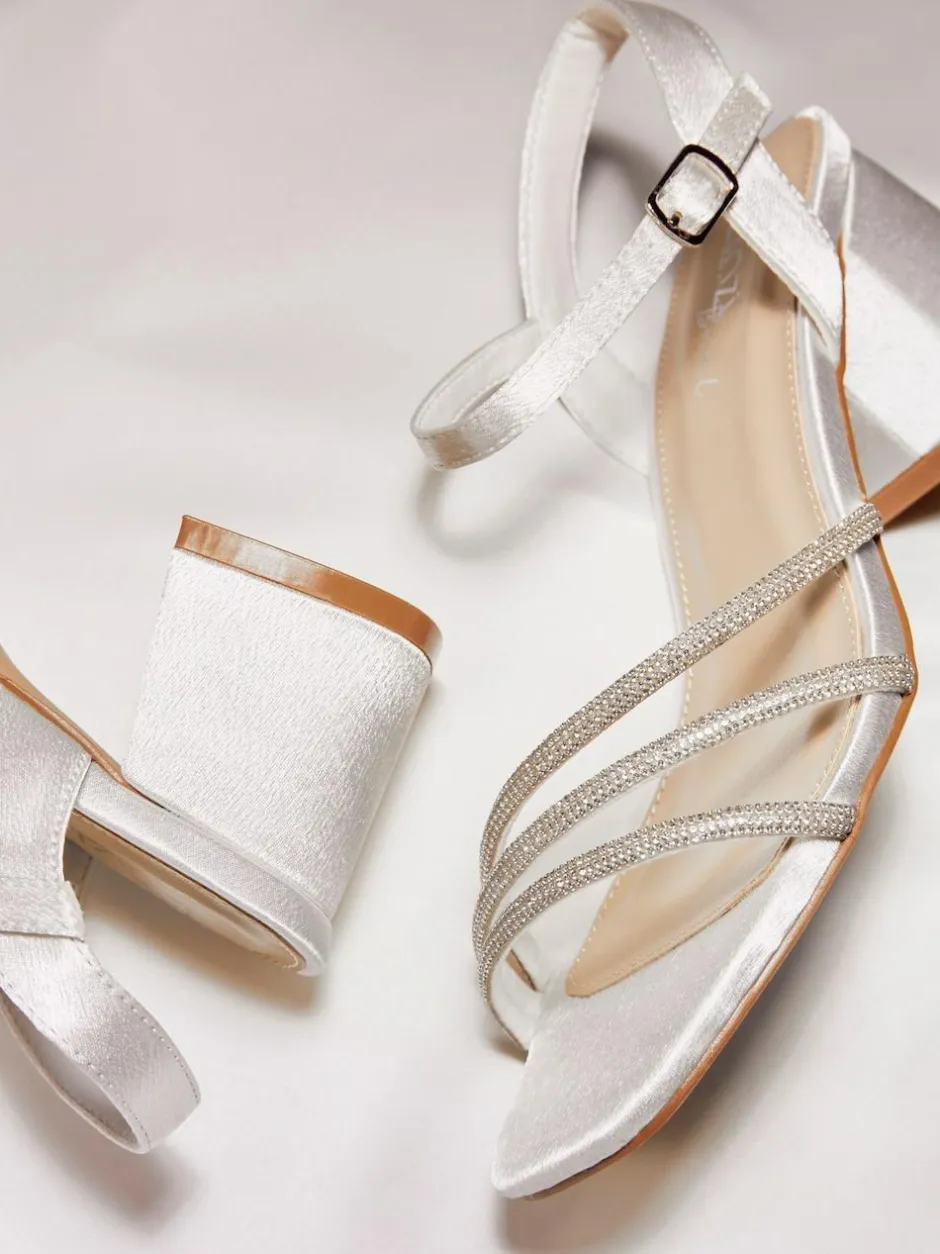 Linzi Cream Bridal Wide Fit Mariah Open Back Heels With Diamante Triple Front