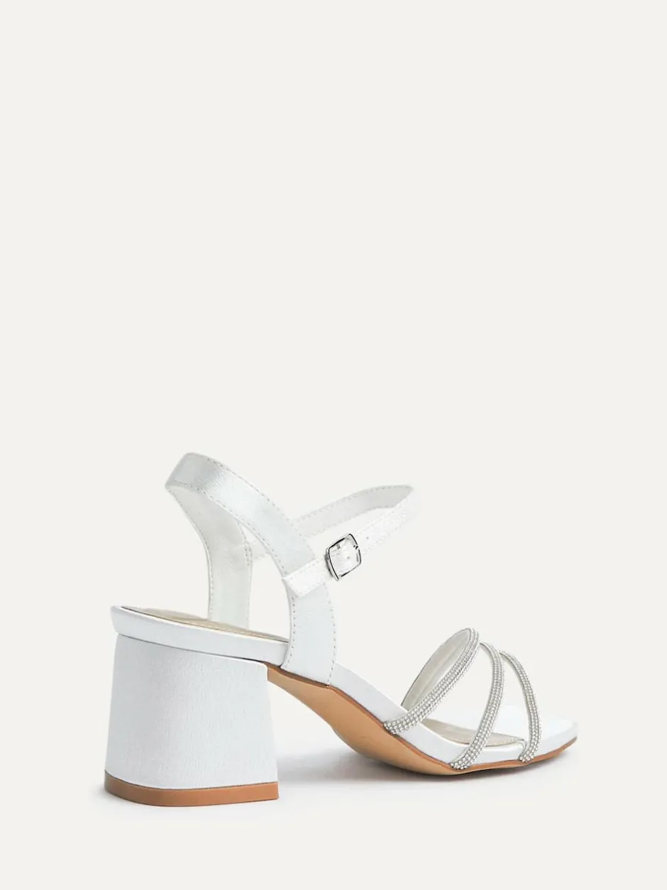 Linzi Cream Bridal Wide Fit Mariah Open Back Heels With Diamante Triple Front