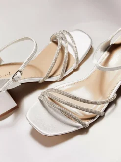 Linzi Cream Bridal Wide Fit Mariah Open Back Heels With Diamante Triple Front