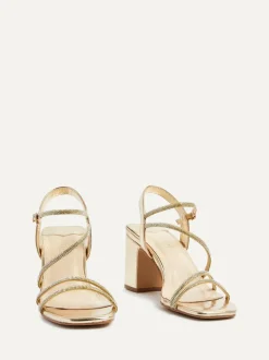 Linzi Kira Strappy Diamante Block Heeled Sandals Gold Hot