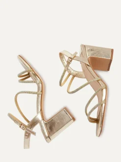 Linzi Kira Strappy Diamante Block Heeled Sandals Gold Hot