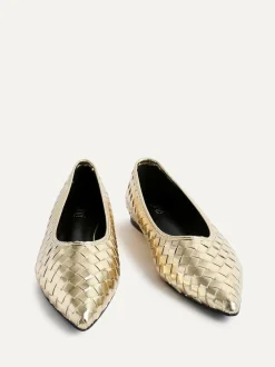 Linzi Talina Woven Pointed Toe Ballet Flats Gold
