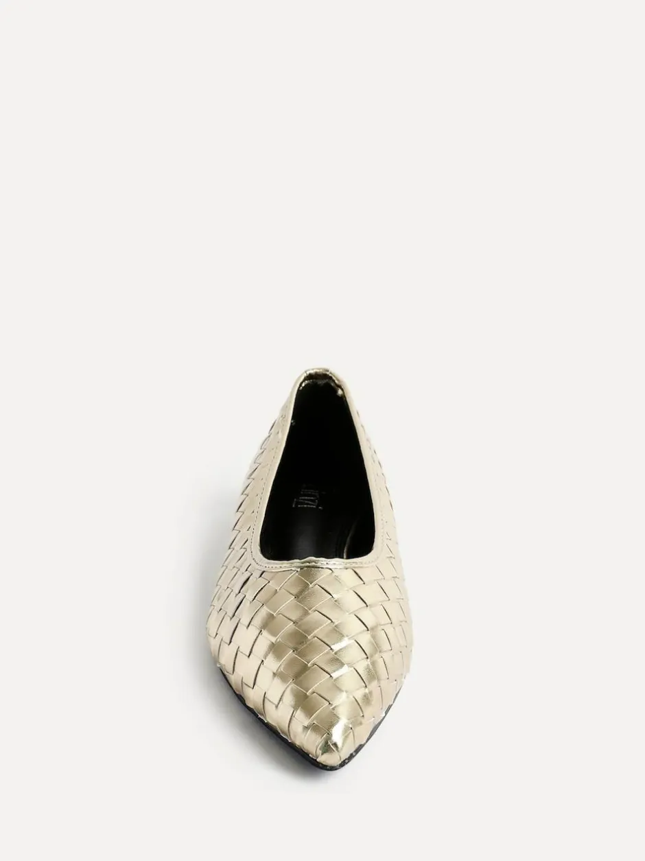 Linzi Talina Woven Pointed Toe Ballet Flats Gold