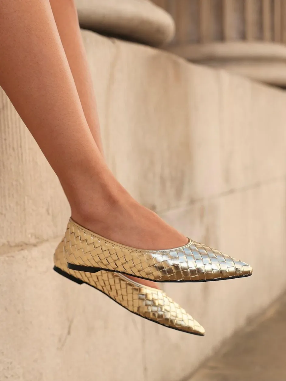 Linzi Talina Woven Pointed Toe Ballet Flats Gold