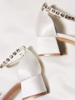 Linzi Ivory Bridal Jordanna Low Block Court Heels With Embellished Ankle Strap Clearance
