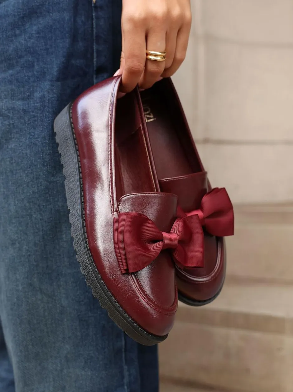 Linzi Cathy Platform Loafers with Large Bow Red Hot