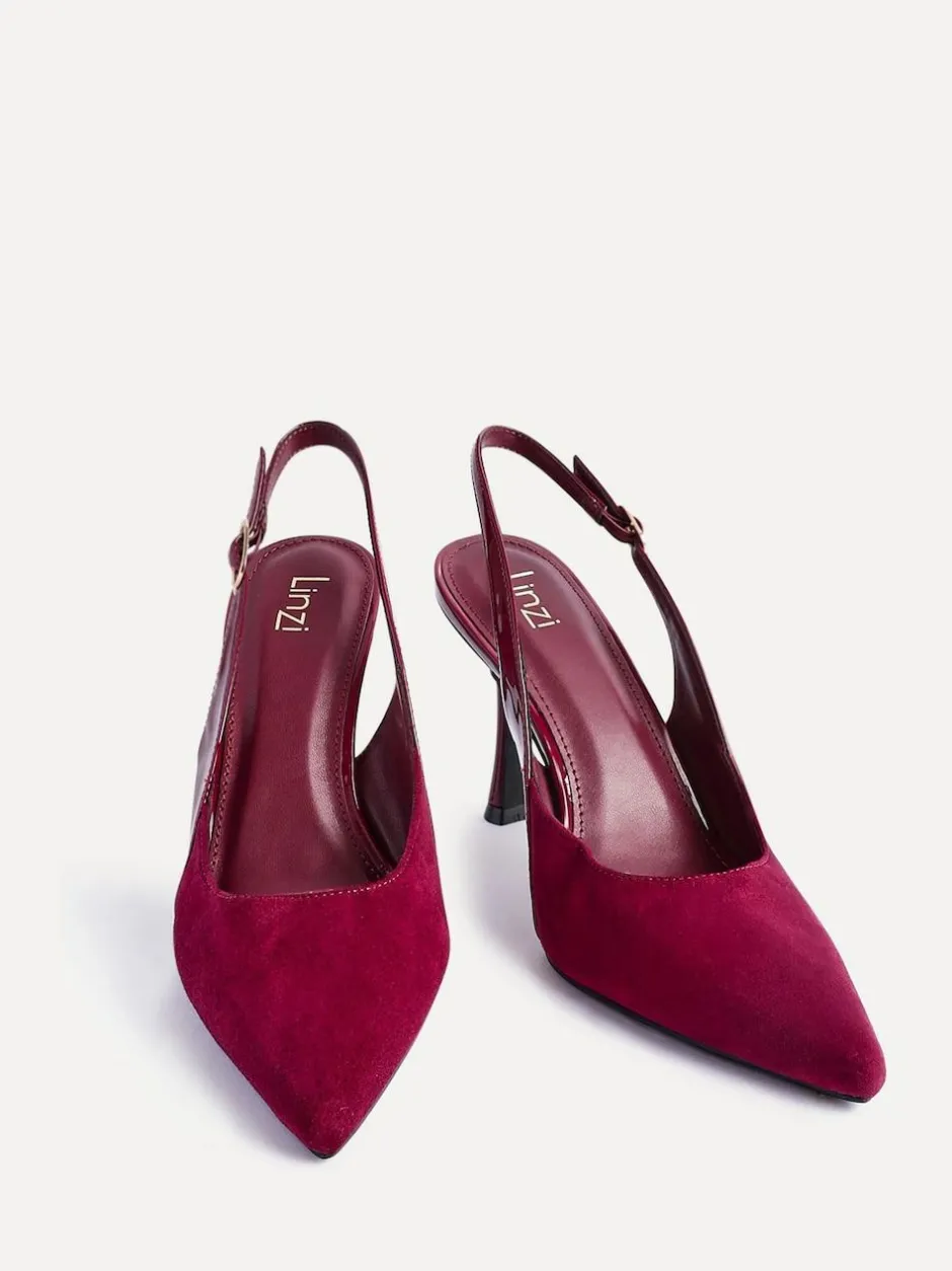 Linzi Wink Suede And Patent Mix Court Heels Red Discount