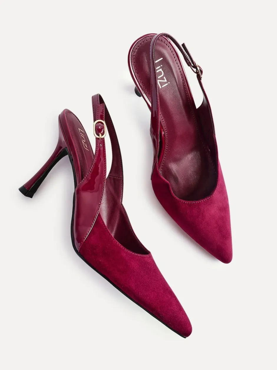 Linzi Wink Suede And Patent Mix Court Heels Red Discount