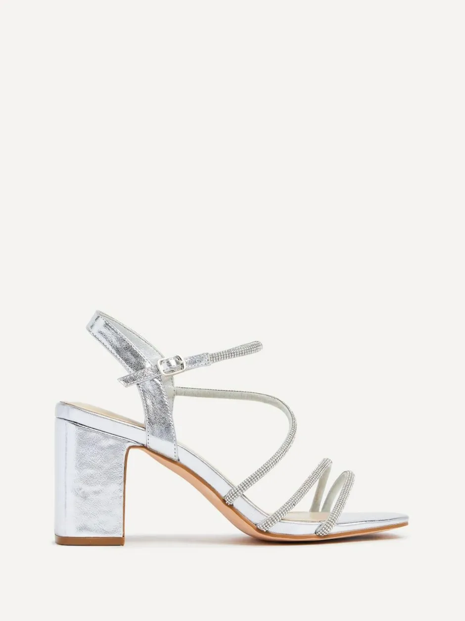 Linzi Kira Strappy Diamante Block Heeled Sandals Silver Outlet