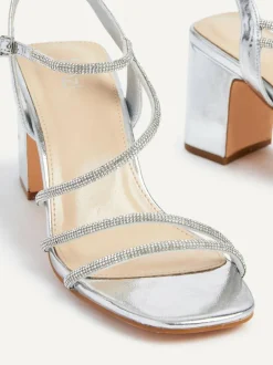 Linzi Kira Strappy Diamante Block Heeled Sandals Silver Outlet
