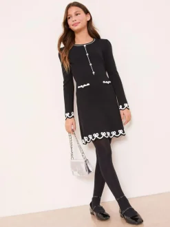 Lipsy Black Bow Tipped Knit Dress (5-16yrs) Discount