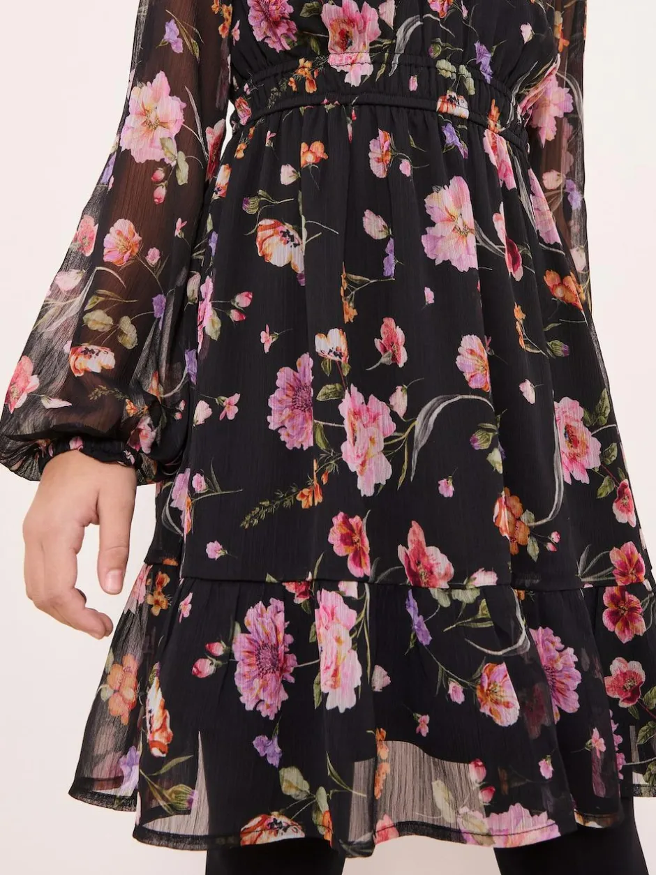 Lipsy Black Chiffon Floral Print Dress (5-16yrs) Discount