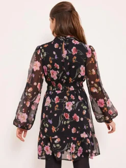 Lipsy Black Chiffon Floral Print Dress (5-16yrs) Discount