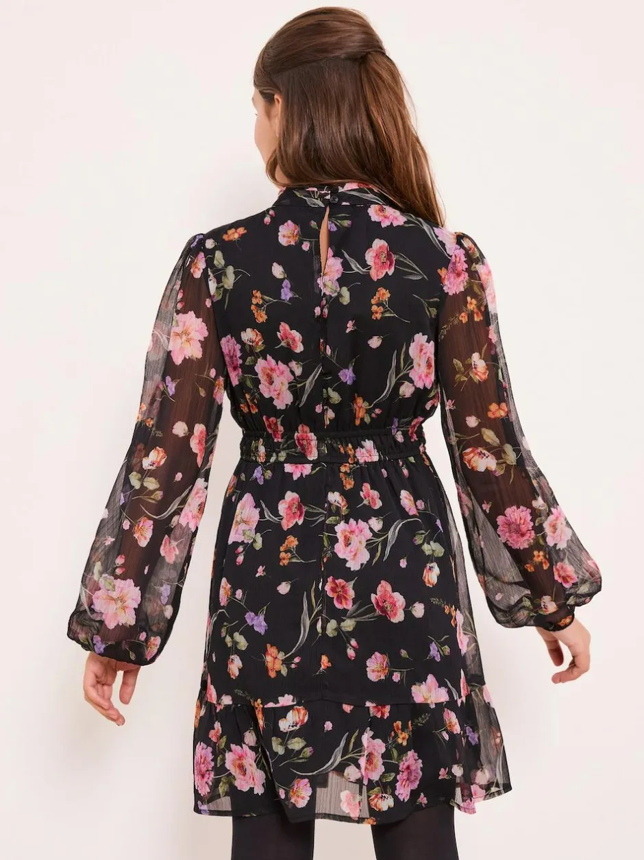 Lipsy Black Chiffon Floral Print Dress (5-16yrs) Discount