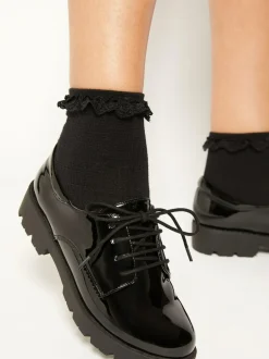 Lipsy Black Clean Lace Up Chunky Brogue School Shoes Best