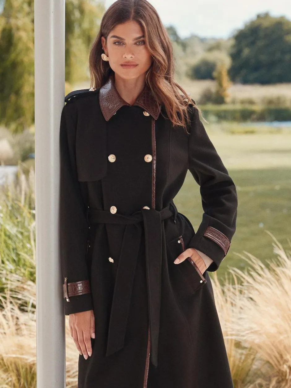 Lipsy Black Double Breasted Military Longline Coat