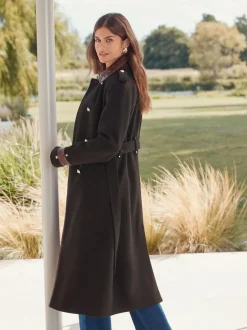 Lipsy Black Double Breasted Military Longline Coat