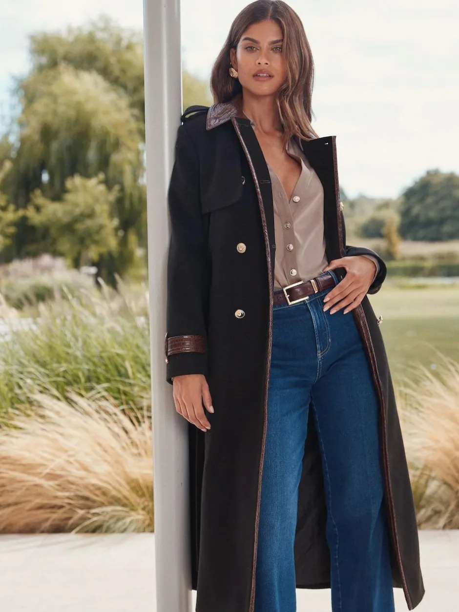 Lipsy Black Double Breasted Military Longline Coat