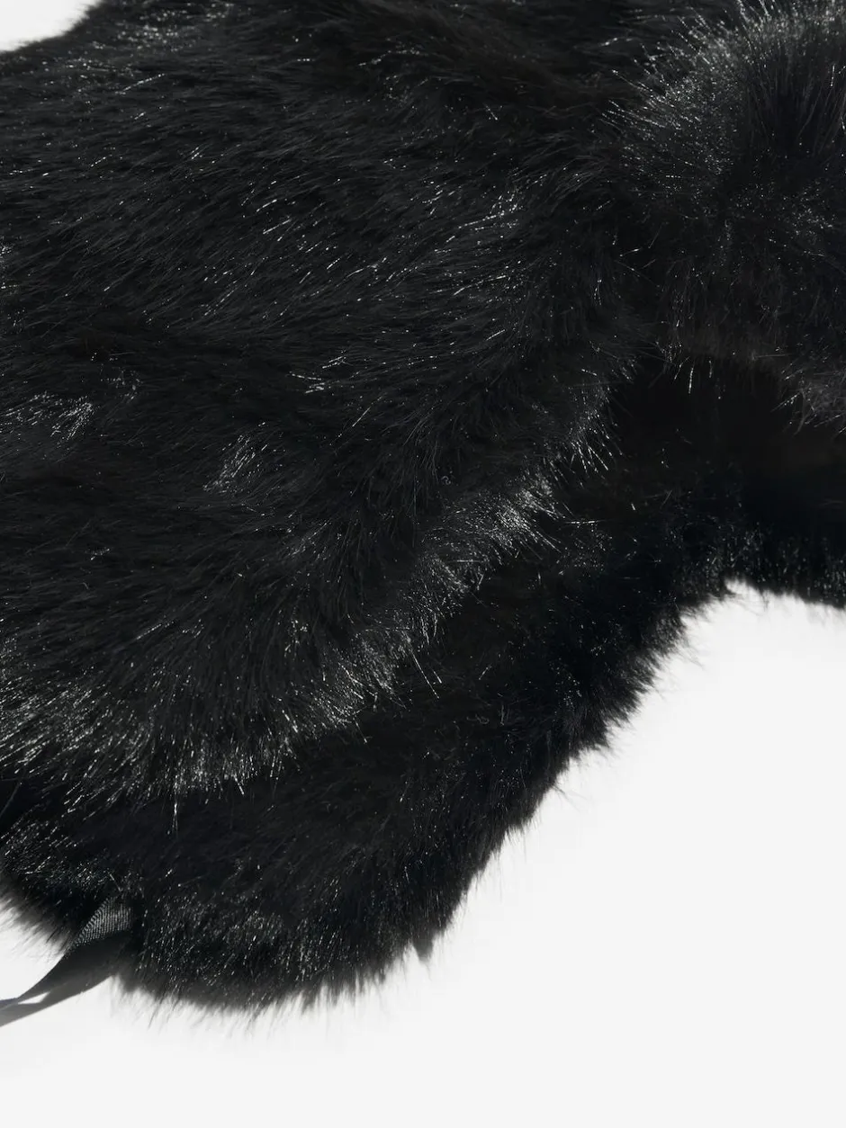Lipsy Faux Fur Trapper Hat with Poms Black New