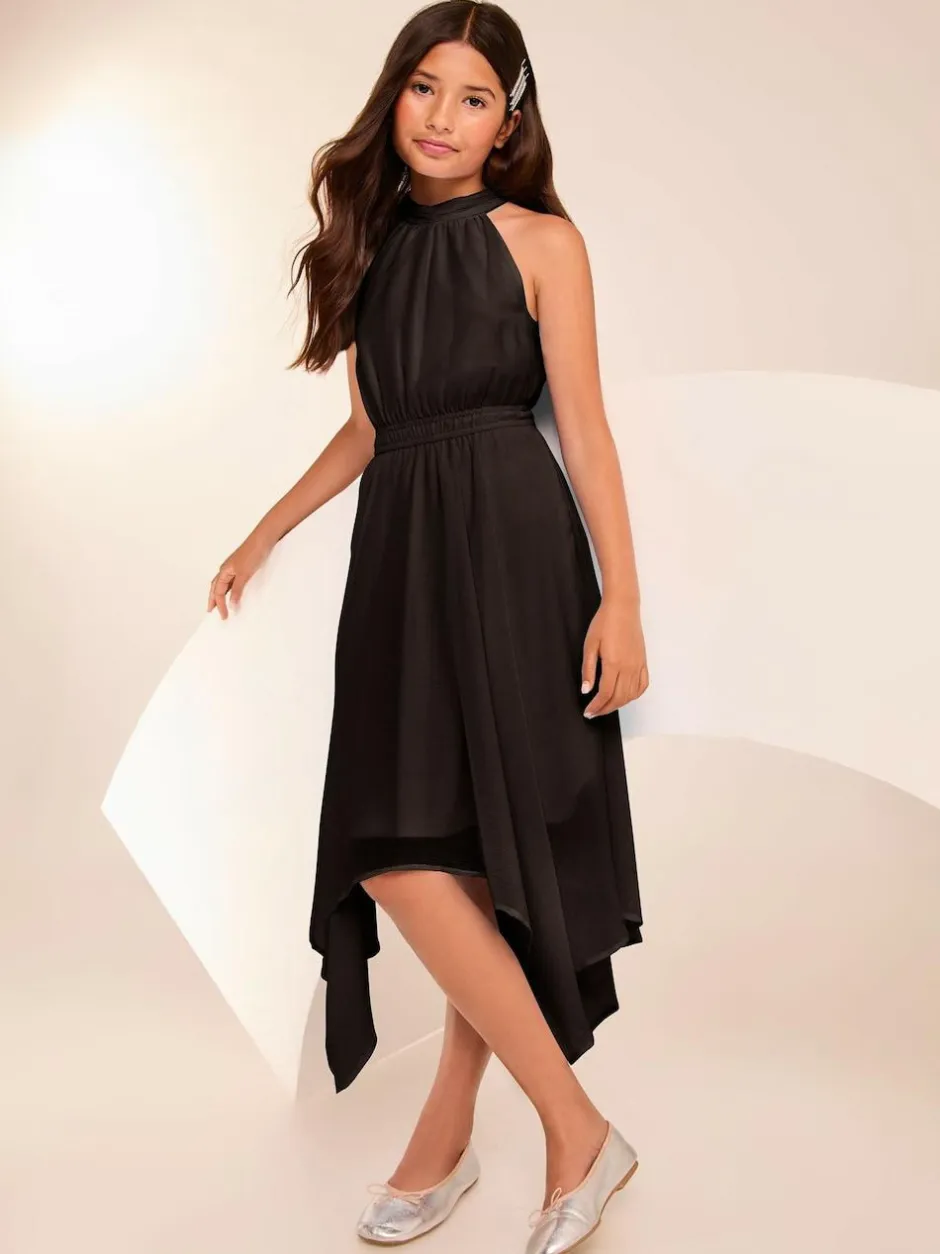 Lipsy Hanky Hem Halter Occasion Dress (7-16yrs) Black Outlet