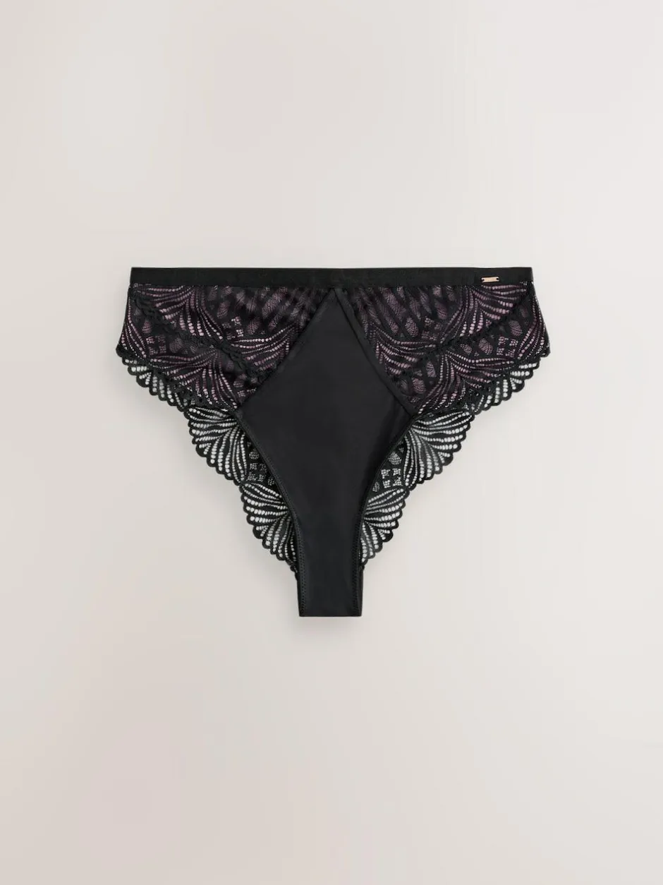 Lipsy Black High Rise Geo Lace Thong