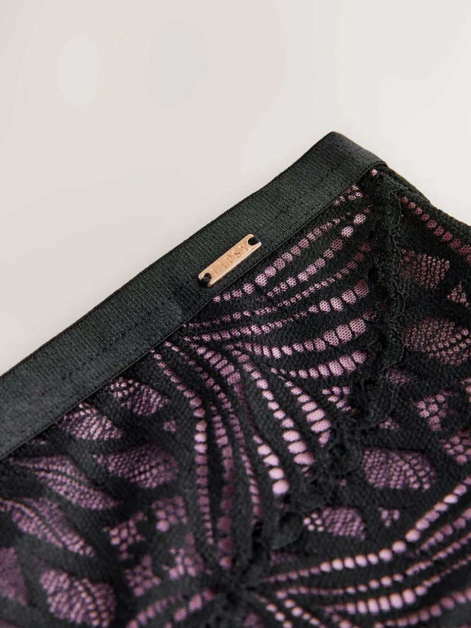 Lipsy Black High Rise Geo Lace Thong