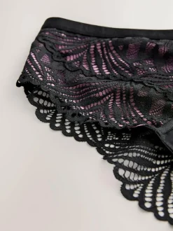 Lipsy Black High Rise Geo Lace Thong