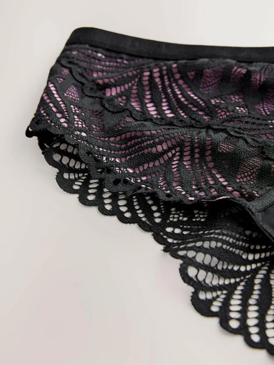 Lipsy Black High Rise Geo Lace Thong