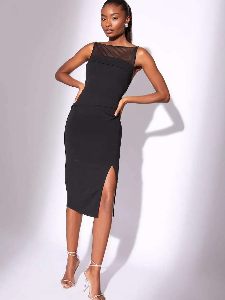 Lipsy Black Mesh Mix Sleeveless Bodycon Midi Dress Discount