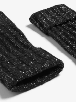 Lipsy Shimmer Ribbed Knitted Gloves Black New
