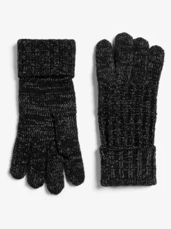 Lipsy Shimmer Ribbed Knitted Gloves Black New