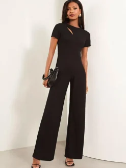 Lipsy Short Sleeve Splice Jumpsuit Black Clearance