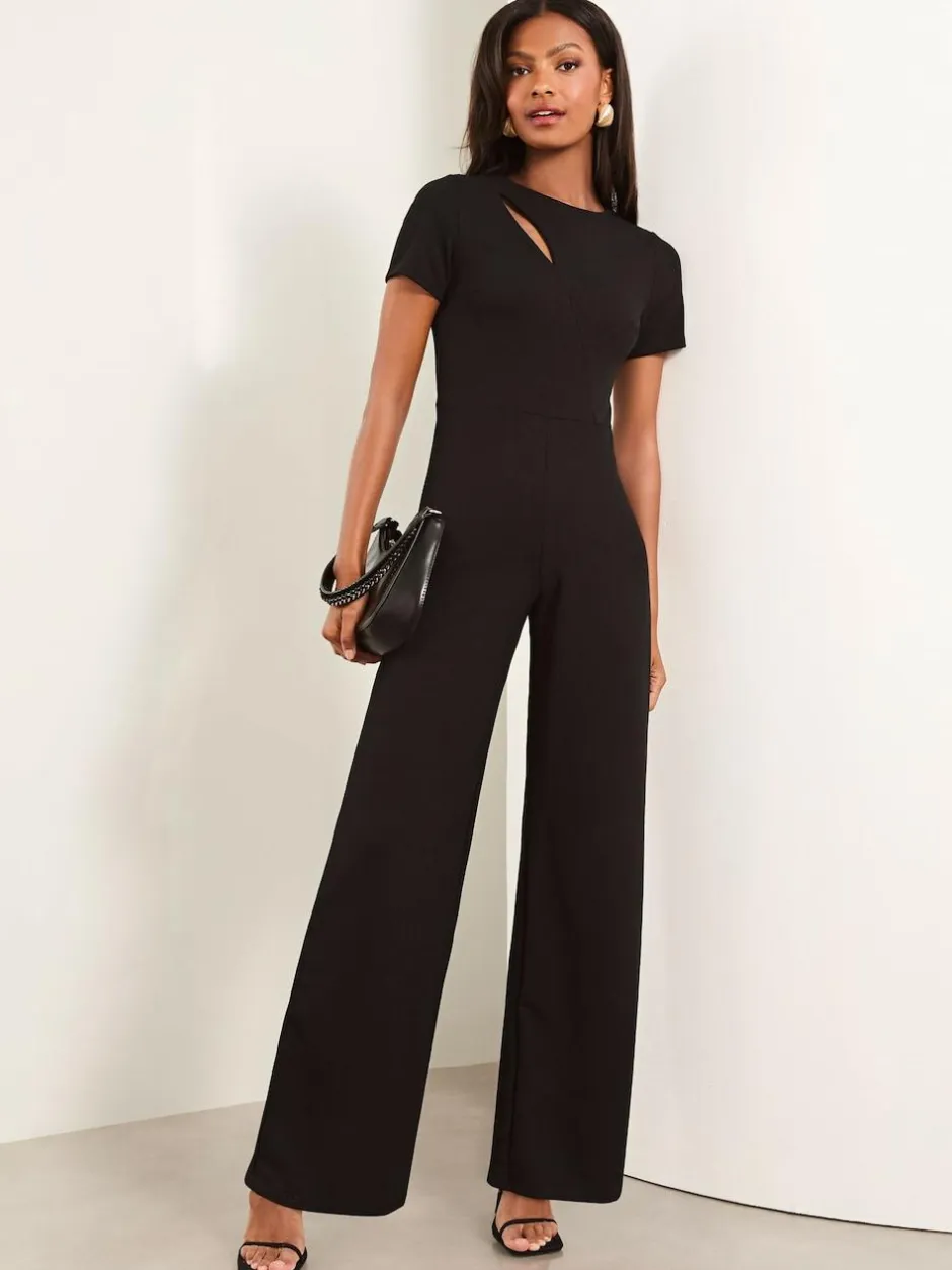 Lipsy Short Sleeve Splice Jumpsuit Black Clearance