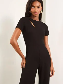 Lipsy Short Sleeve Splice Jumpsuit Black Clearance