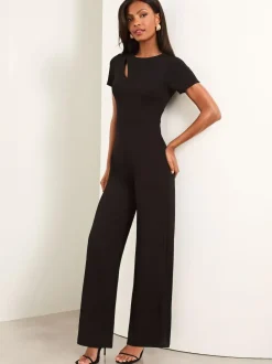 Lipsy Short Sleeve Splice Jumpsuit Black Clearance