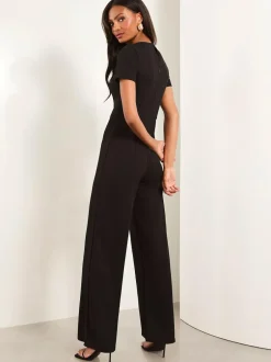 Lipsy Short Sleeve Splice Jumpsuit Black Clearance